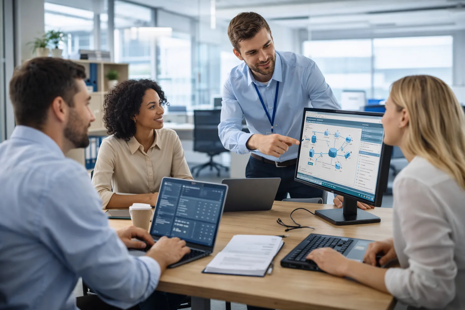 IT consultant presenting a system plan to a business team